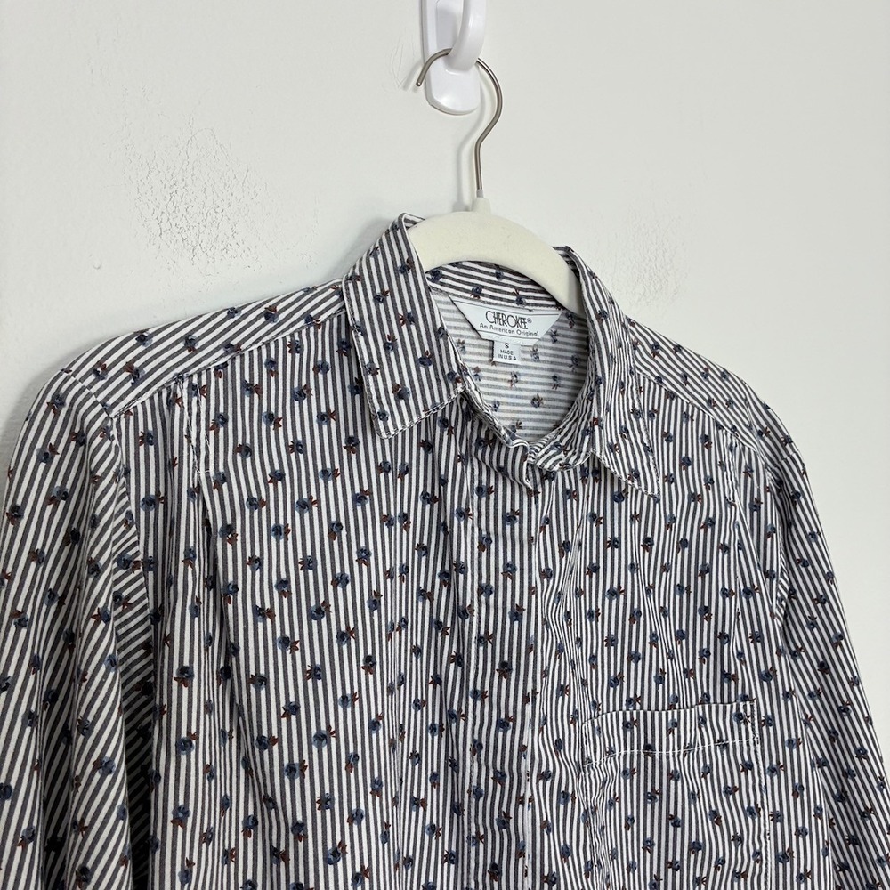Vintage Cherokee Striped Floral Button Down Shirt Cotton Women S Cottage Western - Picture 5 of 9